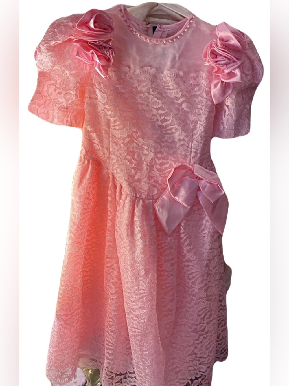 Pink Lace Bow Girls' Dress - Elegant Party Dress